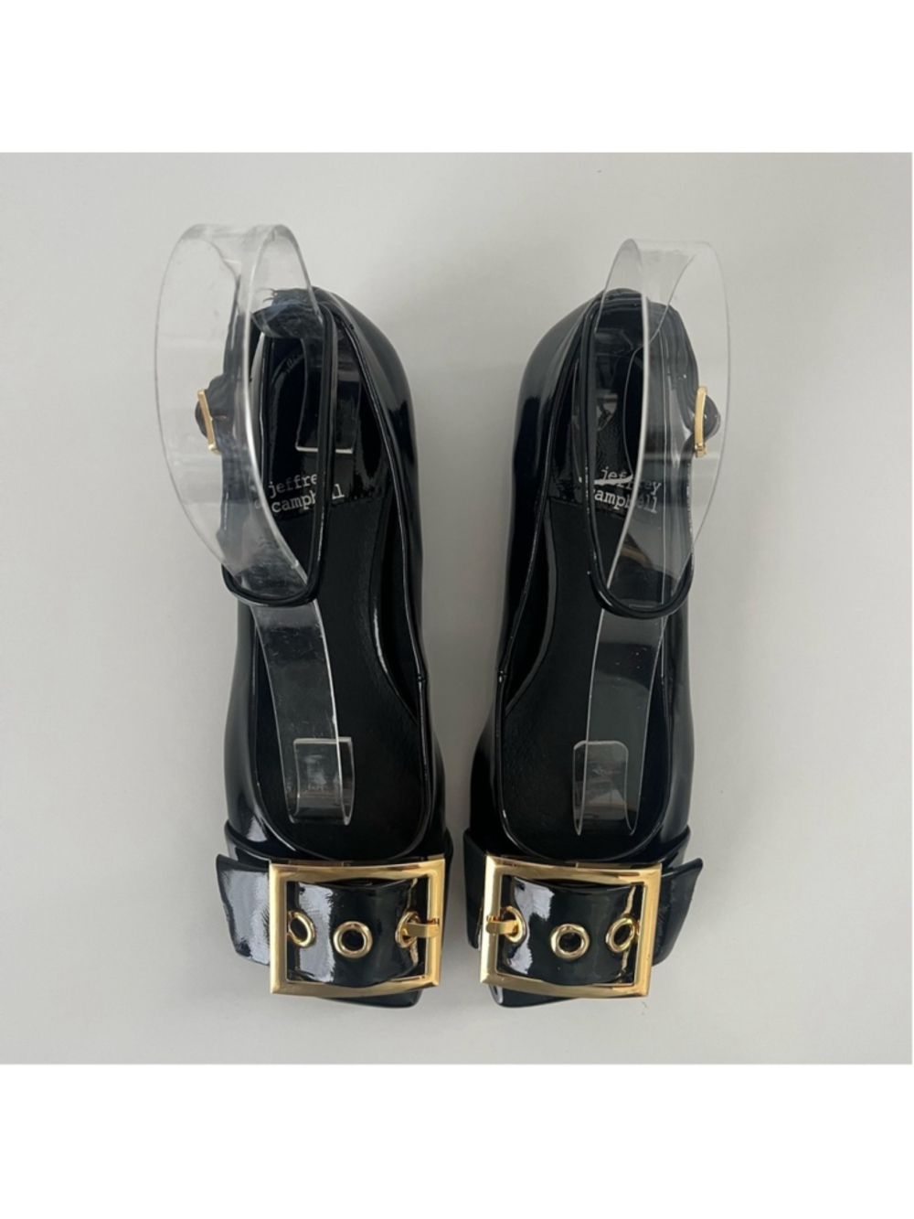 Jeffrey Campbell So Cute Ankle Strap Ballet Flat Square Toe Crinkle Patent Black - Picture 6 of 16